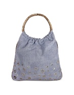 Fontanelli Grommet Denim and Leather Large Tote Bag