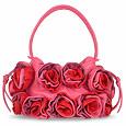 Fontanelli Hot Pink and Red Handmade Rose Bouquet Italian Leather Handbag