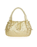 Fontanelli Ivory and Gold Woven Italian Leather Large Satchel Bag