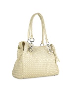 Fontanelli Ivory Woven Italian Suede and Leather Satchel Bag