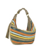 Multicolor Leather Striped Suede Gusset Hobo Bag