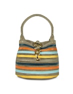 Fontanelli Multicolor Leather Striped Suede Mini Bucket Bag