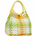 Multicolor Toggle Clasps Woven Leather Tote Bag