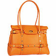 Orange Buckled Calf Leather Satchel Bag