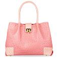 Fontanelli Pink Ostrich and Croco Embossed Leather Tote Bag