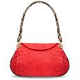 Red Croco-embossed Leather Flap Bag w/Python Trim