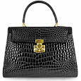 Fontanelli Shiny Black croco-style Leather Handbag
