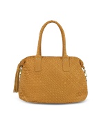 Fontanelli Tan Washed Woven Leather Large Satchel Bag