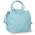 Fontanelli Turquoise Soft Leather Drawstring Square Tote Bag w/Pouch