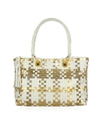 Fontanelli White and Gold Woven Italian Leather Large Tote Bag