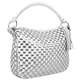 White and Silver Woven Leather Spacious Handbag