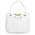 White Soft Leather Large Reversible Tote Bag w/Pouch