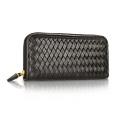 Womenand#39;s Black Italian Woven Leather Concertina Zip Wallet