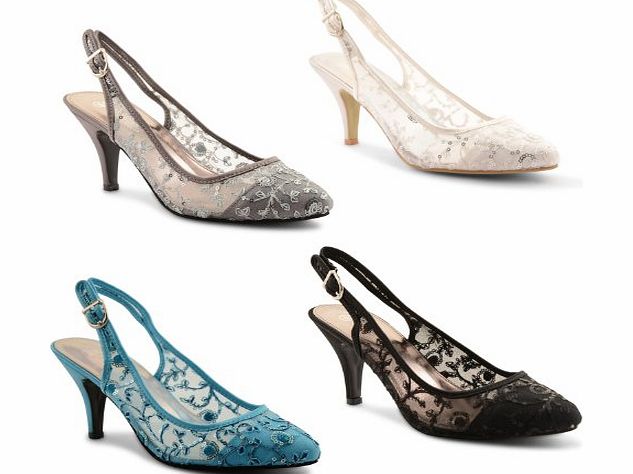 Footwear Sensation New Ladies High Stiletto Heel Formal Slingback Lace Court Sandals Size 3-8, White UK 4