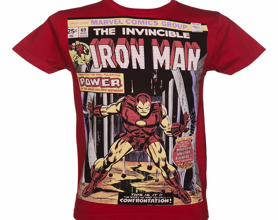 Mens Red Iron Man Comic Cover Marvel T-Shirt