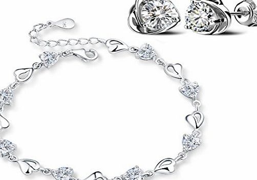 Forfamilyltd Sterling Silver Simulated Diamond CZ Multiple Hearts Bracelet, Adjustable, Great Gift For Women B11134-white