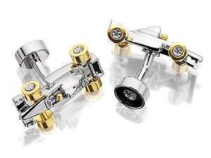 Formula 1 Racing Car Silver and Gold Finish Cufflinks 014542