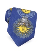 Fornasetti I Re Sole-Sun Kings Blue Printed Silk Tie