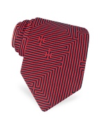 Labirinto - Red Geometric Lines Logoed Printed Silk Tie