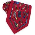 Musical Instruments - Wine Red Printed Silk Tie