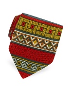 Red Pompei Mosaics Printed Silk Tie