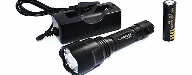 Forrader C8 CREE XM-L2 U3 Super-bright 2000 Lumens LED Flashlight Torch Kit with one piece Ultrafire 4000mAh 18650 Battery and UK Charger, Black