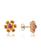 Forzieri Amethyst and Citrine Flower 18K Gold Earrings