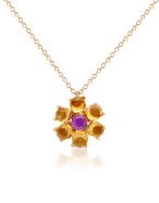 Amethyst and Citrine Flower 18K Gold Pendant Necklace