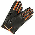 Black and Orange Cashmere Lined Leather Ladies`Gloves