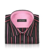 Forzieri Black and Pink Striped Cotton Dress Shirt