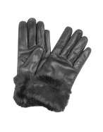 Black Cashmere Lined Italian Leather Gloves with Fur