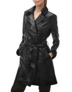 Forzieri Black Double Breasted Belted Leather Jacket