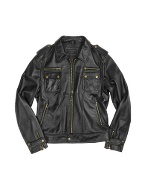 Forzieri Black Genuine Italian Leather Motorcycle Zip Jacket