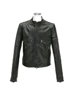 Forzieri Black Italian Leather Motorcycle Zip Jacket