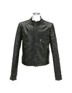 Forzieri Black Italian Leather Motorcycle Zip Jacket