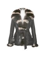 Forzieri Black Leather and Fox-Fur Trim Coat
