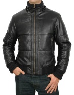 Forzieri Black Leather Hooded Quilted Puffed Jacket