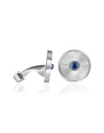 Forzieri Blue Iolite Cabochon Stone Sterling Silver Round Cufflinks