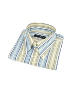 Forzieri Blue Multicolored Stripe Short Sleeve Cotton Dress Shirt