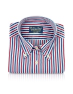 Blue Roses - Blue and Red Striped Button Down Cotton Dress Shirt
