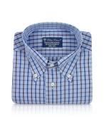 Blue Roses - Blue Checked Button Down Cotton Dress Shirt