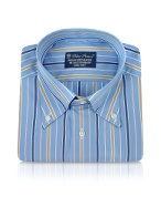 Forzieri Blue Roses - Blue Ribbon Striped Button Down Cotton Dress Shirt