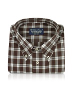 Blue Roses - Brown and White Checked Button Down Cotton Dress Shirt