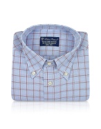 Blue Roses - Light Blue Checked Button Down Cotton Dress Shirt