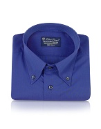 Forzieri Blue Roses - Solid Blue Button Down Cotton Dress Shirt
