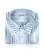 Blue Roses - White and Blue Striped Button Down Cotton Dress Shirt
