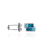 Forzieri Blue Swarovski Crystal Silver Plated Cufflinks