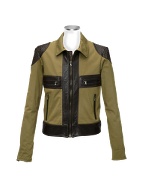 Forzieri Brown and Olive Italian Leather and Cotton Motorcycle Jacket