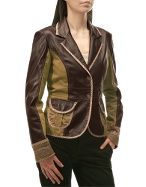 Forzieri Brown and Olive Leather and Cotton Blazer