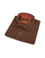 Forzieri Brown Double Cotton Italian Casual Shirt